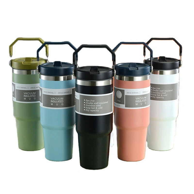 Umweltfreundliche Wasserflasche Big Mund Tragbare Sport-Vakuum-Cup Isolierte BPA-freie Thermoskanne mit Griff