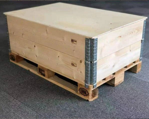 Fabricado en China Collar de madera que rodea alfarado pallet fuerte y Caja de madera de bisagra de paleta duradera