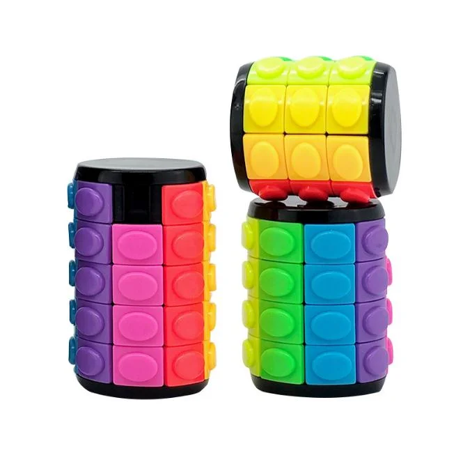 Mix Color Cylindrical 3 Levels Finger Spinner Puzzle 3D Rotate Slide Cube