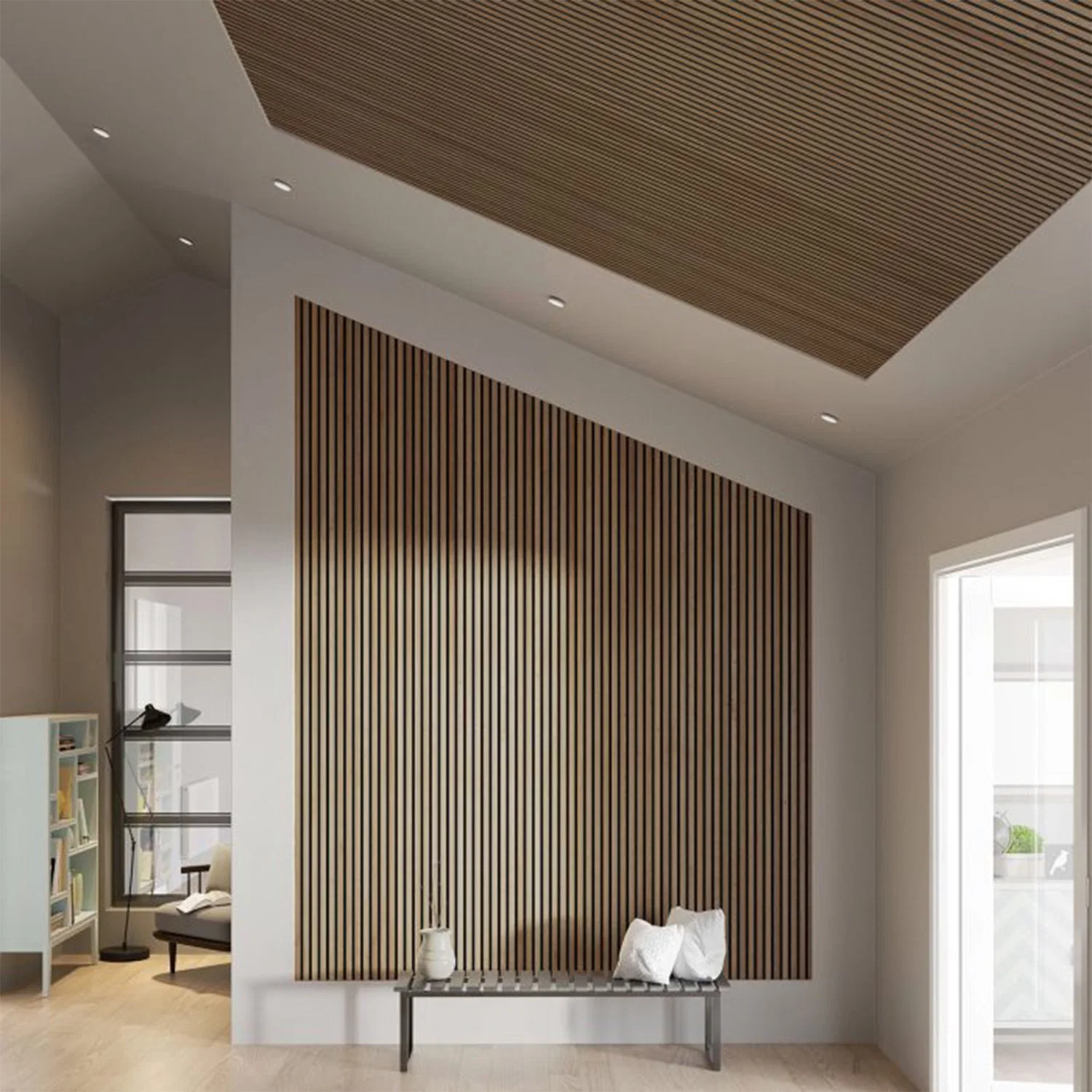 Wall Decoration Use Wooden Veneer Slats Sound Absorption MDF Wood Slats with Polyester Board Acoustic Wood Wall Panel