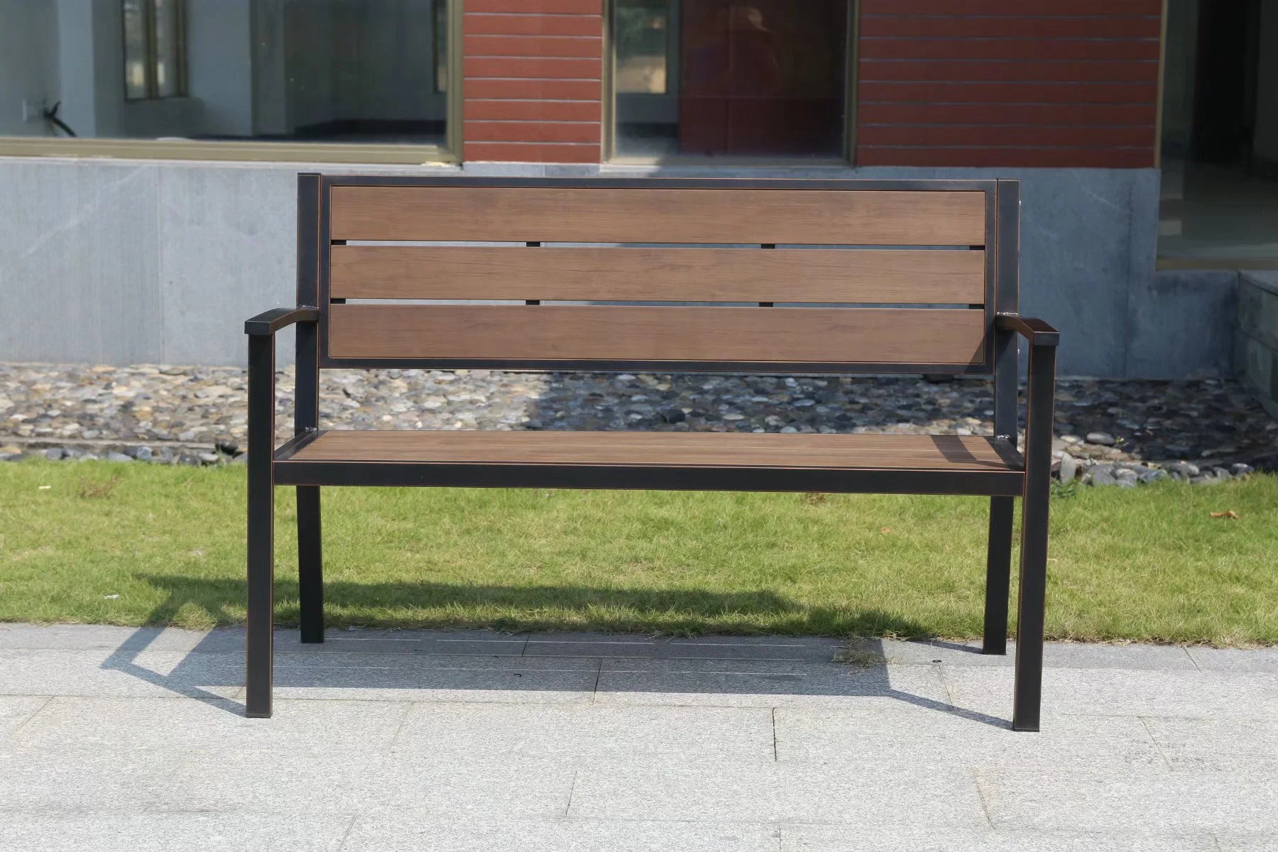 WPC Outdoor Bench 100% Recycled Plastic Wood and Framed with Cast Aluminum Yard Patio Benches