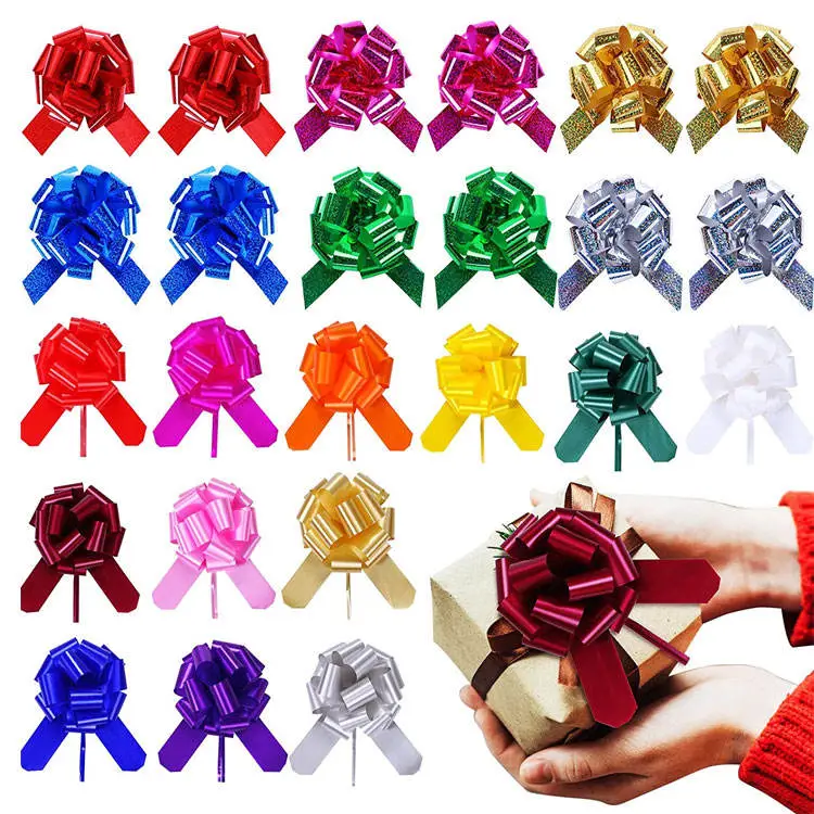 Wholesale/Supplier Large 5" Wide Gift Wrap Elastic PP Poly Pull Bows for Christmas Tree Decoration