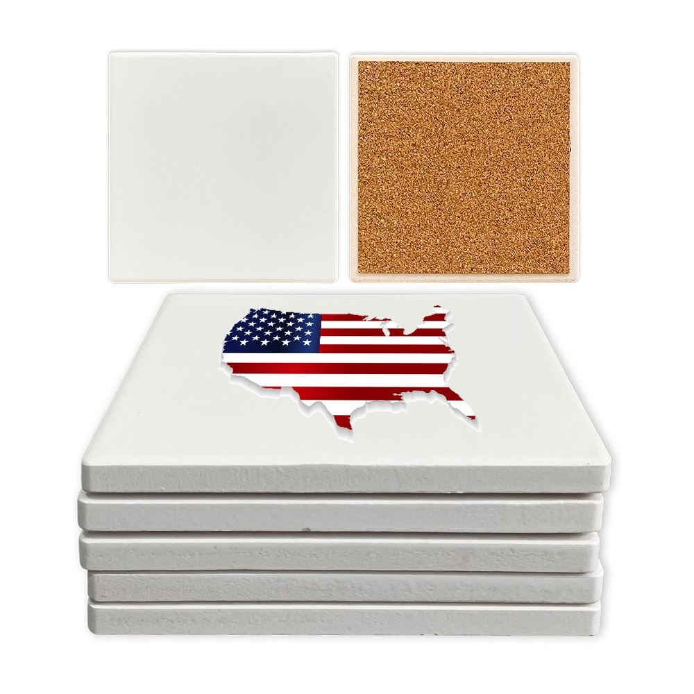 Склад США Blank Sublimation Белый DIY MDF Деревянный фарфор Площадь керамических плиток и площадь кругосветных чашек И керамические подставки