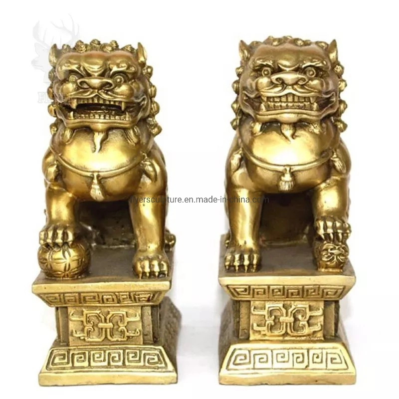 Large Wealth Porsperity Pair of Fu Foo Dogs Guardian Lion Statue Antique Bronze Chinese Lion Foo Dog Statue