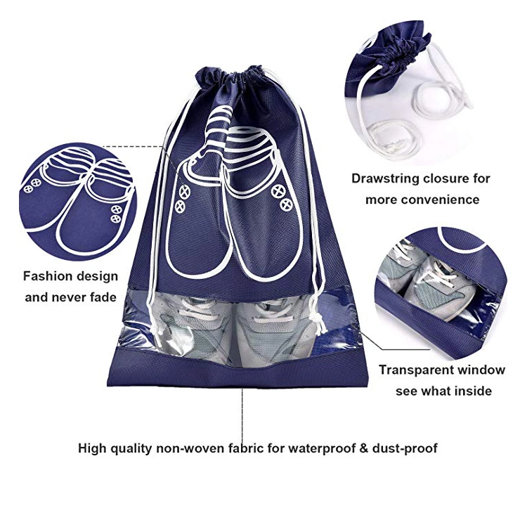 High quality/High cost performance Custom Logo Waterproof Durable Portable Travel Dustproof Non Woven Drawstring Shoe Bag