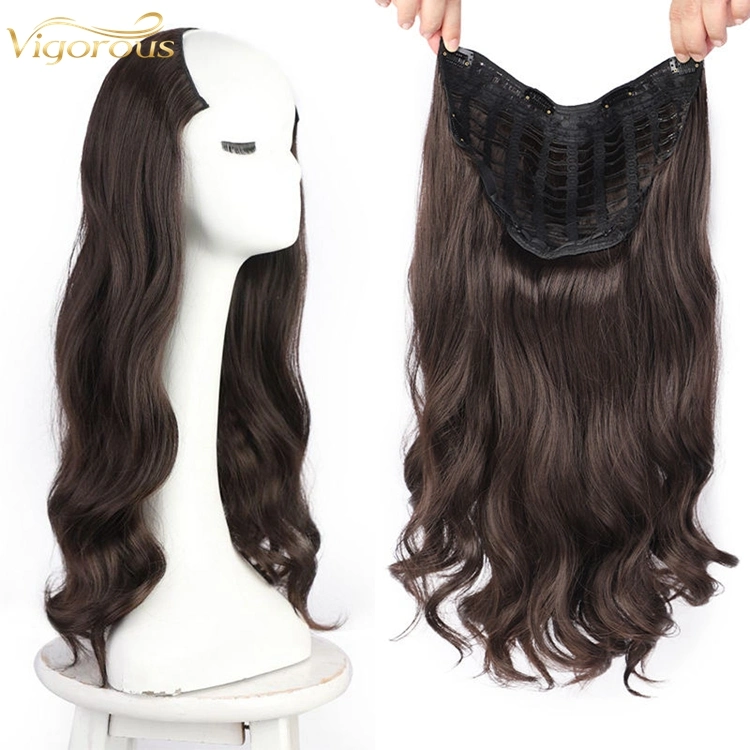 Long Curly Wave Dark Brown Synthetic Clip in U Part Hair Extensions