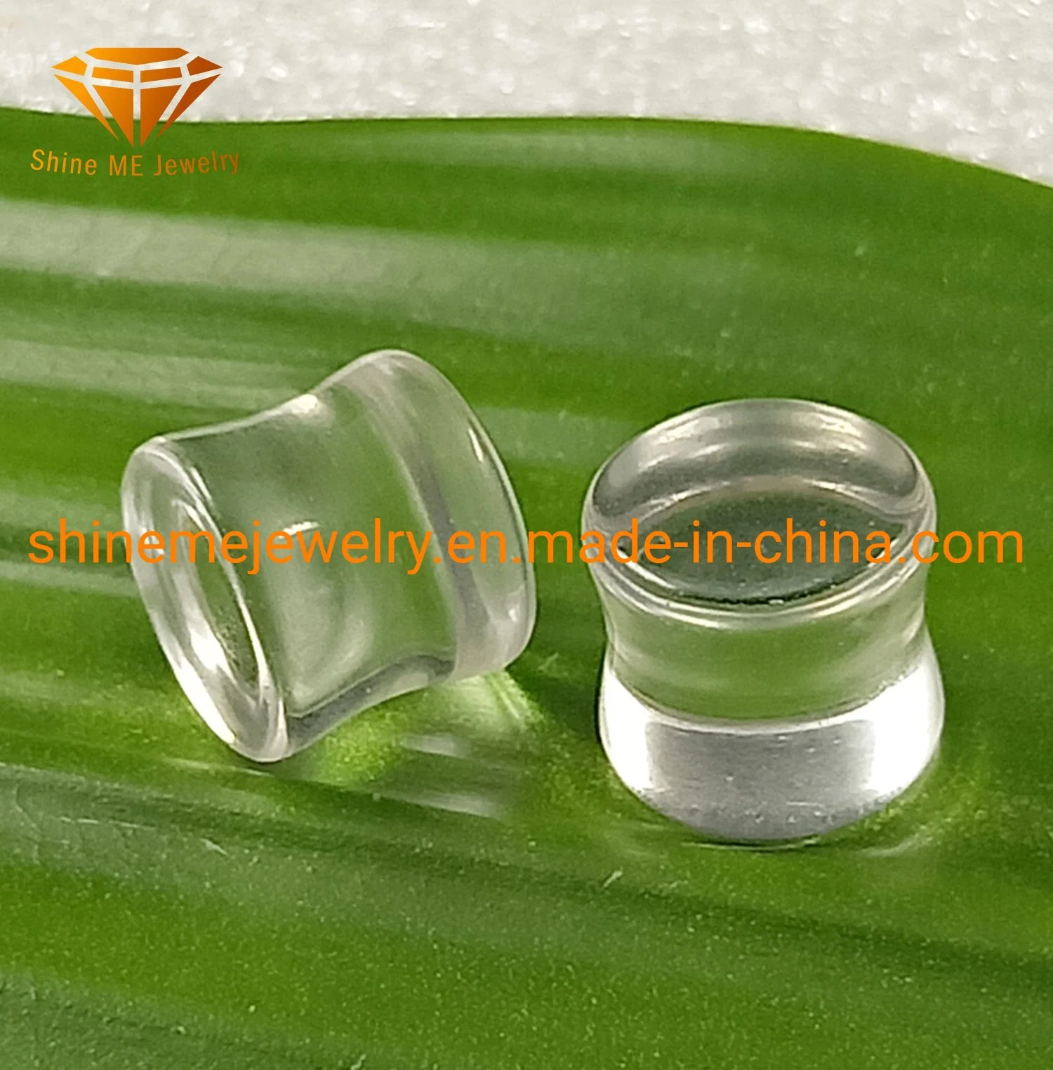 Body Piercing Natural Stone Ear Expander Stainless Steel Ear Plug Clear Glass Double Flare Plug Spl2000