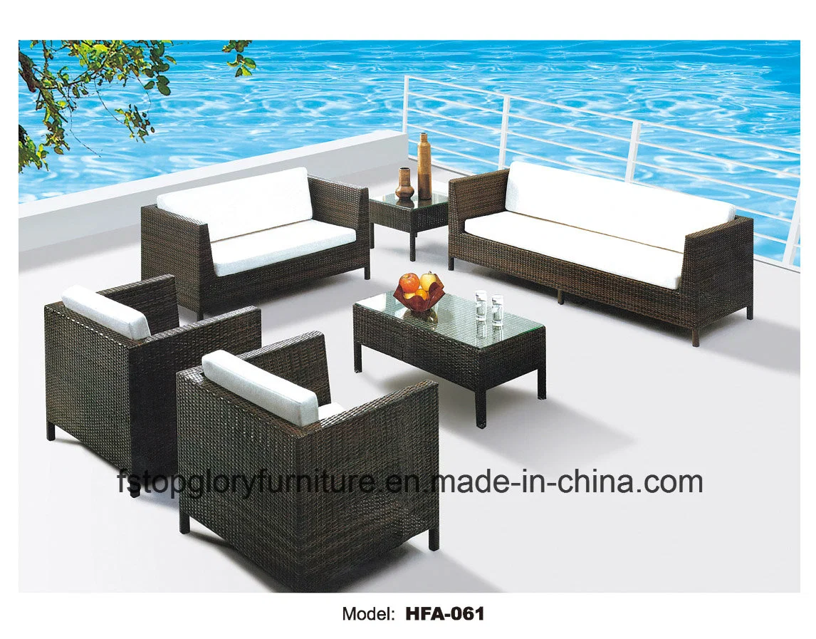 Iron Frame PE Rattan Leisure Outdoor Sofa Table Chaise Set Furniture