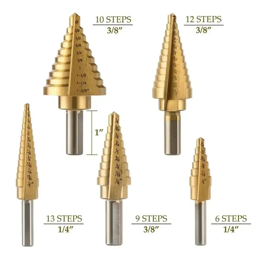 Wholesale/Supplier Gushi High quality/High cost performance  Titanium Nitride Coated Steel Carbide Wood Step Drill Bits Set