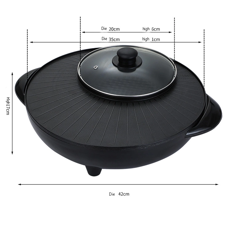 Grelhador de alta qualidade circular com grelhador de panela a quente e tabuleiro elétrico integrado