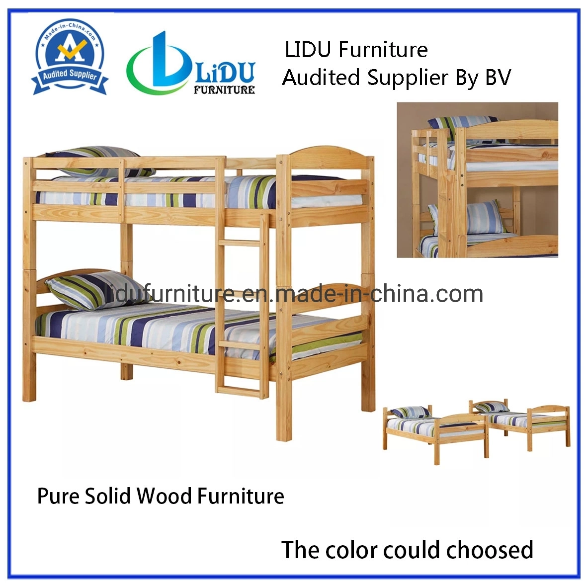 School Bedroom Children Twins Bunk Bed Frame Kids Solid Wood Standard Bunk Beds