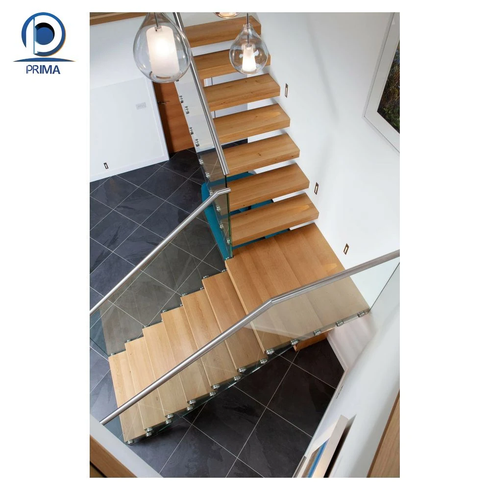 Prima Hot Sell Wooden Floating Staircase with Landing China Products Invisible Steel Stringer Hidden Cantilever Stairs Tempered Glass Panel Floating Stair