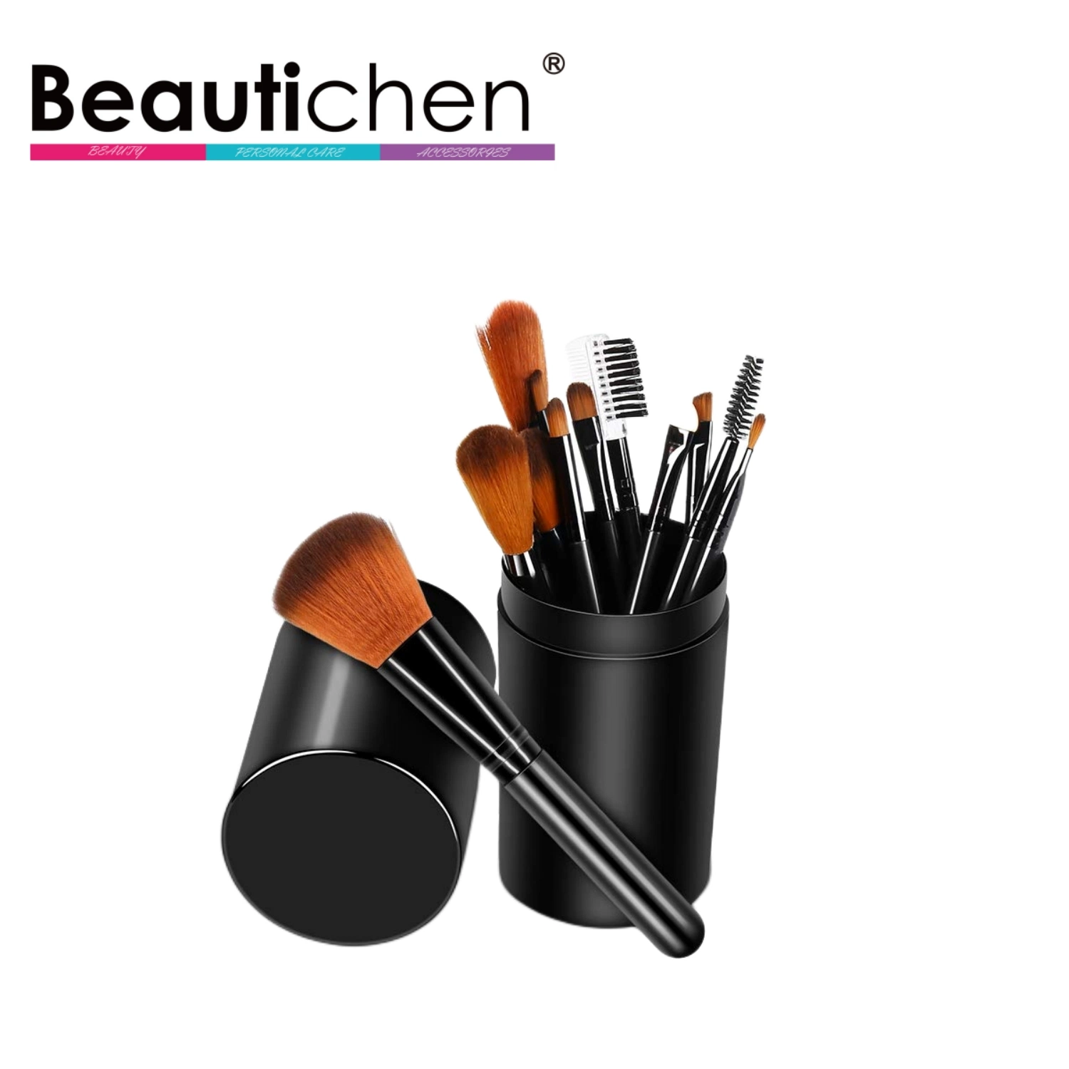 12pcs Juego de brochas profesionales de etiquetas privadas sintéticas Herramientas cosméticas Soft Black Peinado Madera de Cabello personalizado Logo Pincel de maquillaje Establecer