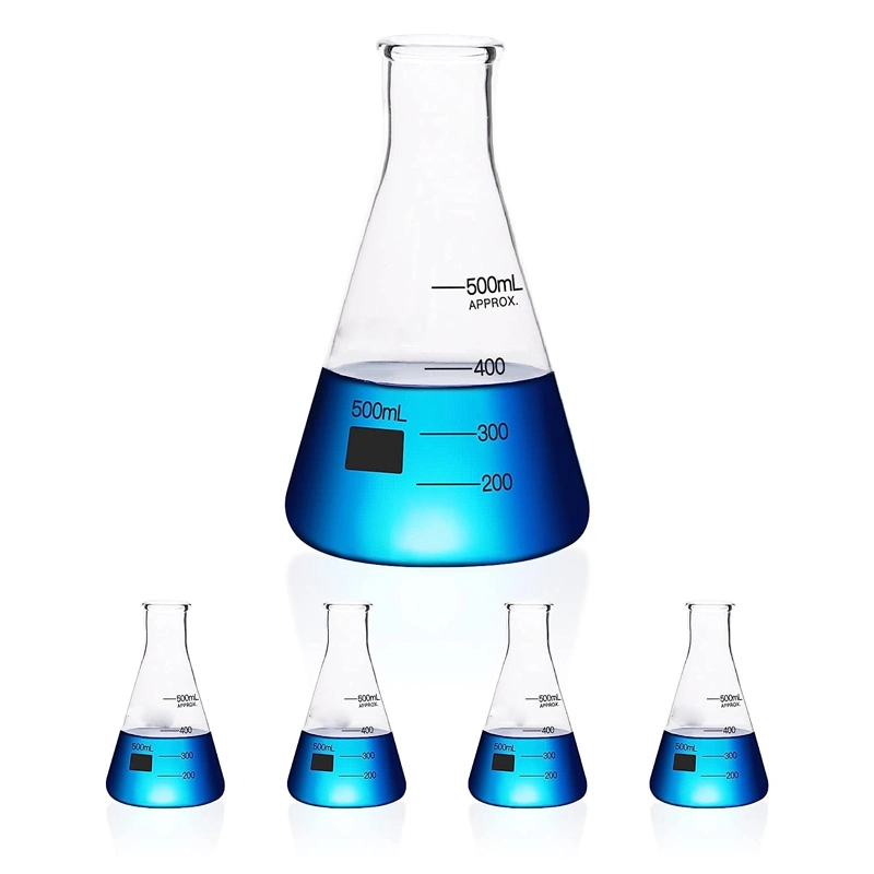 Expérience en laboratoire Bouteille en verre de 250 ml 500 ml 1000 ml Fond plat Bouche étroite Verre Erlenmeyer Flacon conique en verre borosilicaté