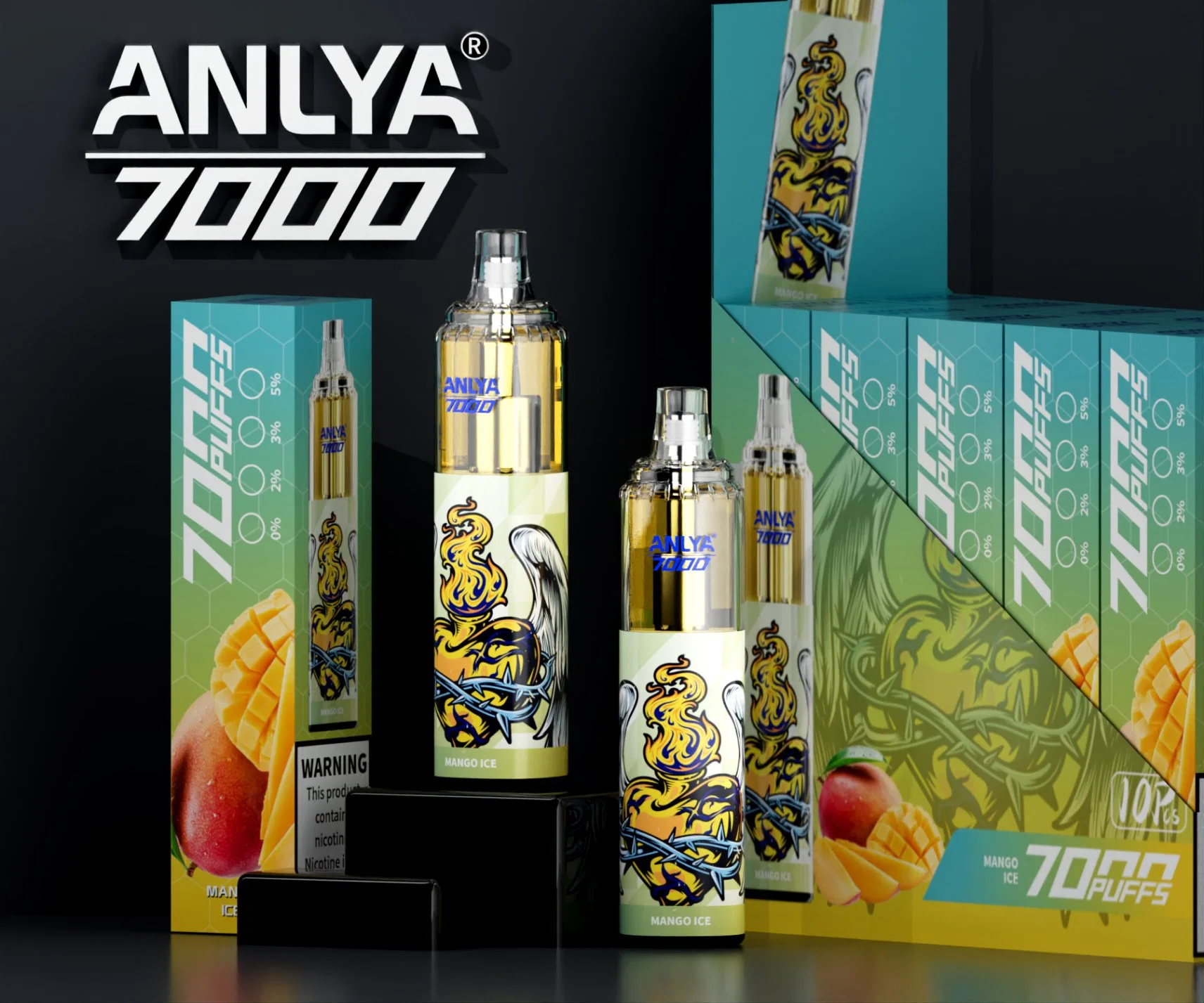 Anlya Randm Tornado 7000 Puffs Ecigarette Puffstab E-Liquid Pod Einweg-Vape 2% 3% 5% blinkend RGB 850mAh Typ-C wiederaufladbar Einweg-Ecig