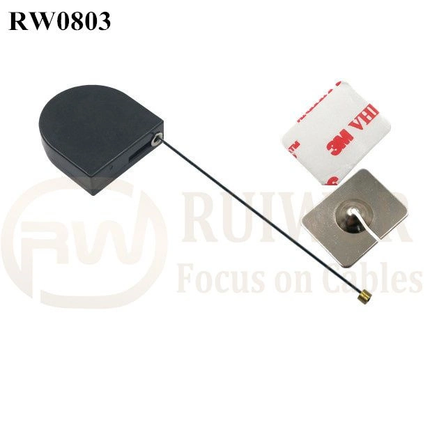 Small Retractable Security Tether Plus with Rectangular Adhesive Metal Plate