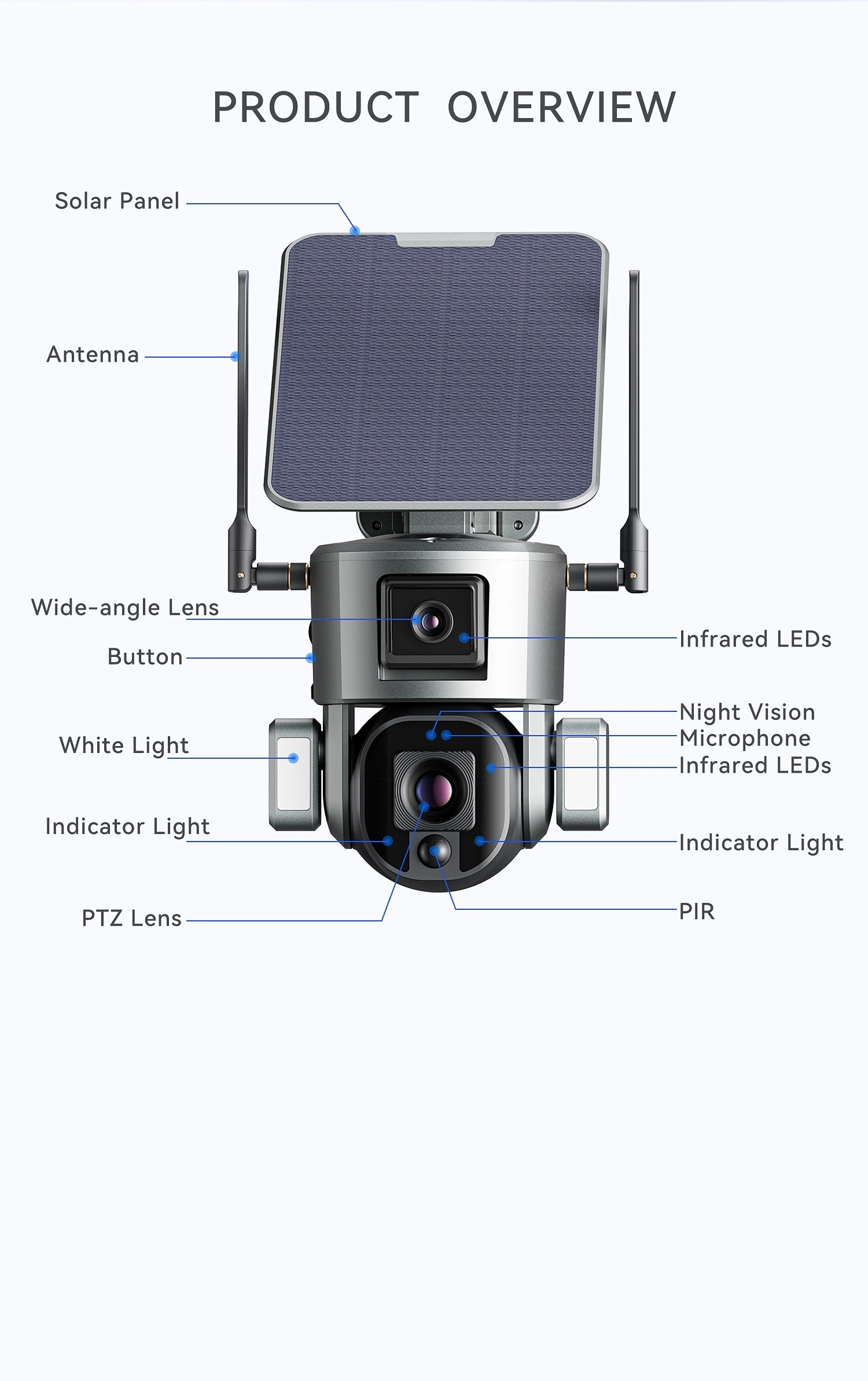 Câmara de ligação dupla Solar Ukisolar ligação dupla da lente Segurança Exterior Câmara PIR Auto Tracking WiFi 4G carregamento de energia solar CCTV Câmara PTZ