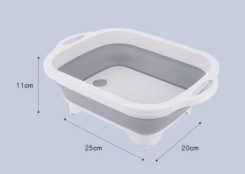 Multifunction Chopping Board Folding Drain-Basket 2 in 1 Sink Cutting Board Collapsible Cutting Board with Dish Tub Space Save Washing Board