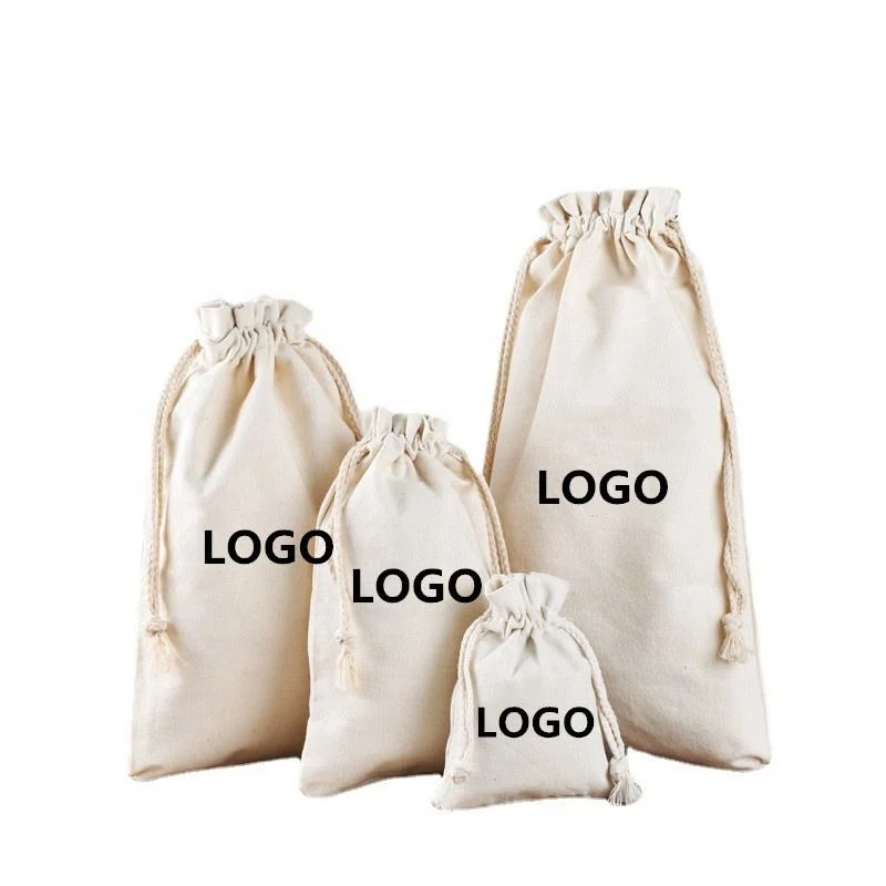 Good Quality Custom Logo Portable Reusable Printed Gift Canvas Cotton Double String Handbag Dust Drawstring Bag