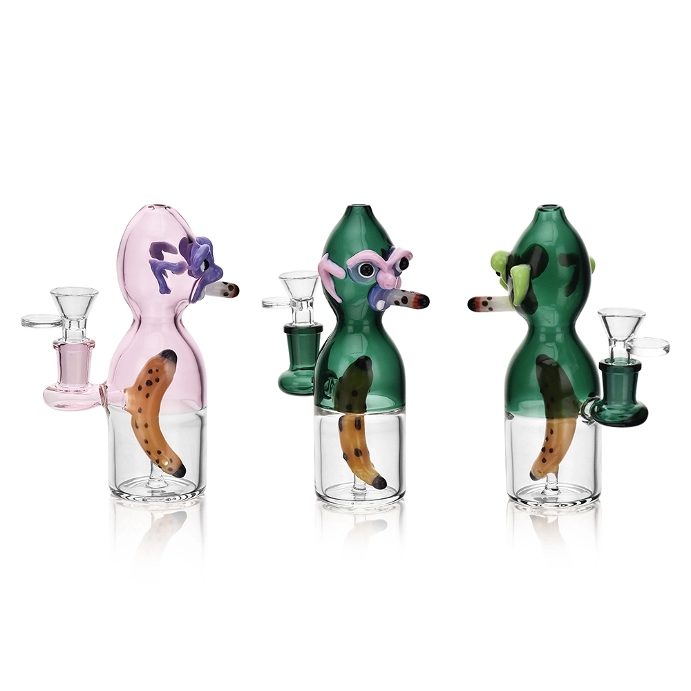 Esigo New Lovely Three Colors Banana Perc Monkey Design on Top with Clear Bowl Small Oil Rig Shisha Hookah Wholesale/Supplier Glass Water Pipe