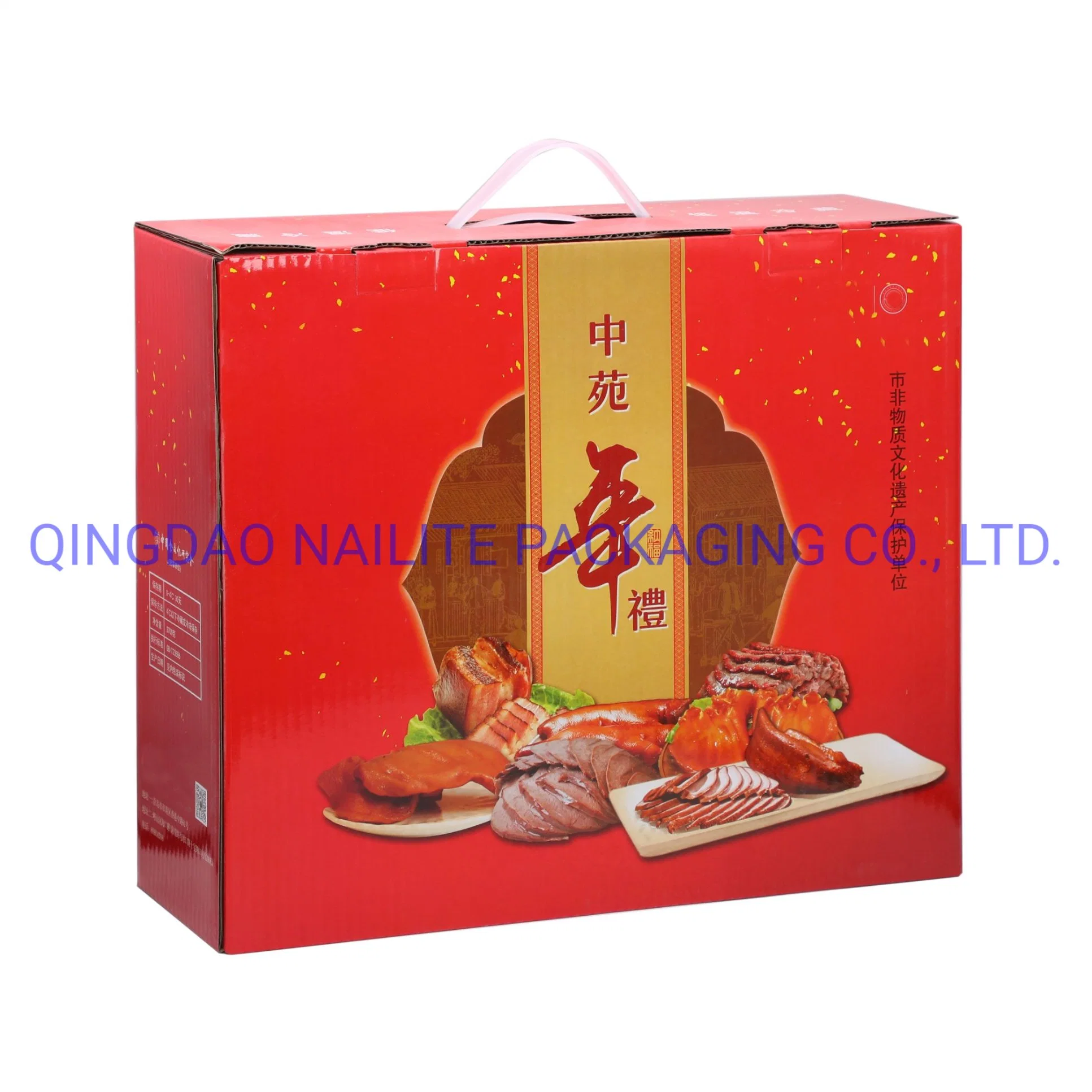 Customized Color Printed UV Spot Corrugated Paper Package--Gift Box for Vacuum Food/Beverage/Olive Oil with Plastic Handle-Carton for Biscuit/Sausage/Chicken