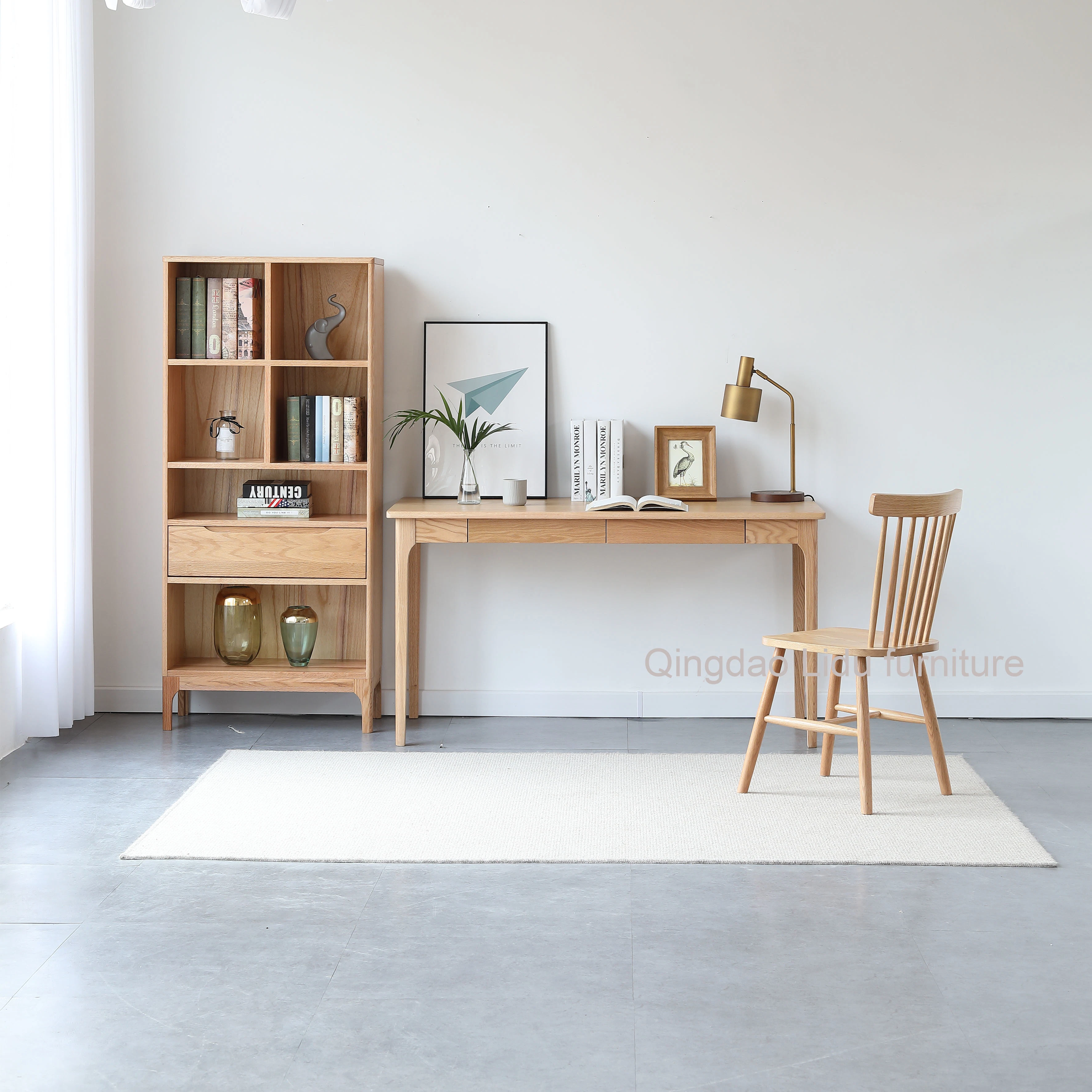 Einfache moderne Massiveiche Holz Arbeitszimmer Möbel mit 2 Schublade Büro Schreibtisch Mit Tisch