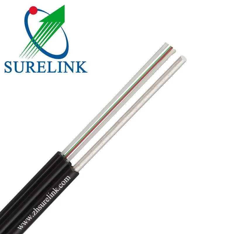 Personalizados antena exterior Auto suportando FTTH Council 1core 2core 4core Cabo de fibra ótica com fibra de vidro plano FTTX Cabo fibra óptica de cabos flat Fabricante