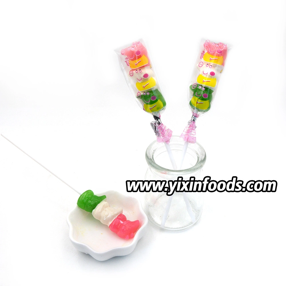 Factory Wholesale/Supplier Kids Cartoon Piggy Fruit Lollipop Hard Candy