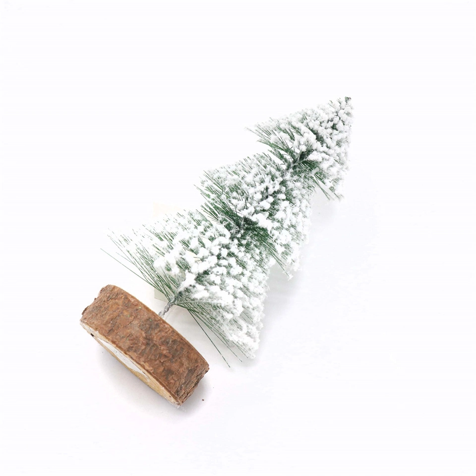 Venta caliente agujas de pino Spray nieve árbol de Navidad Mini madera Base Artificial Holiday Party Decoration