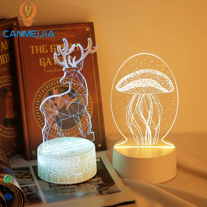 Nuevo diseño en 3D de 3W Iluminación Regalo USB de carga Cambio de color de Decoración Decoracion luces nocturnas Lámpara de mesa 3D de la luz de noche