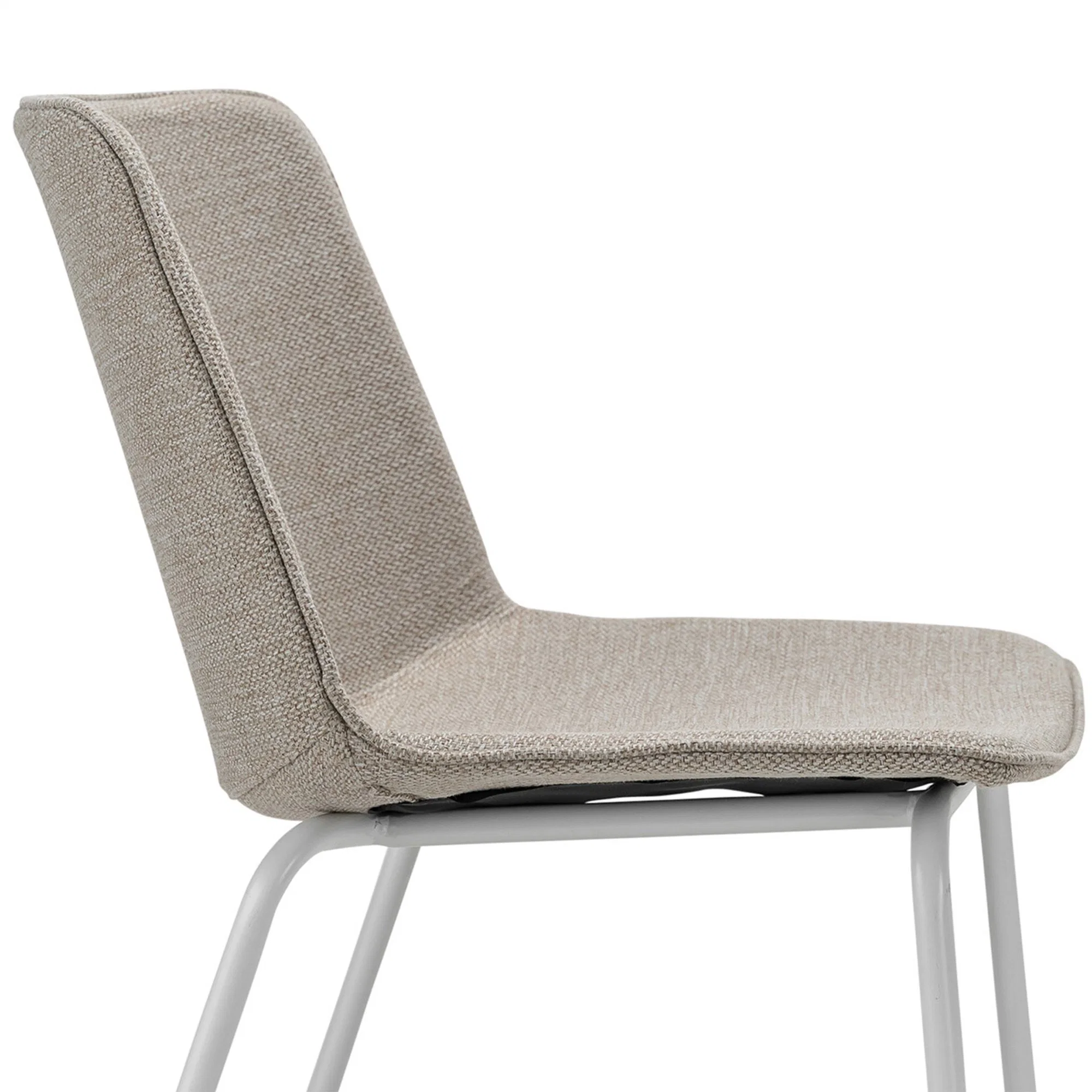 Durable Steel Tube Legs Upholstered Beige Fabric Seat Chair for Restaurant/Living/Home/Dining