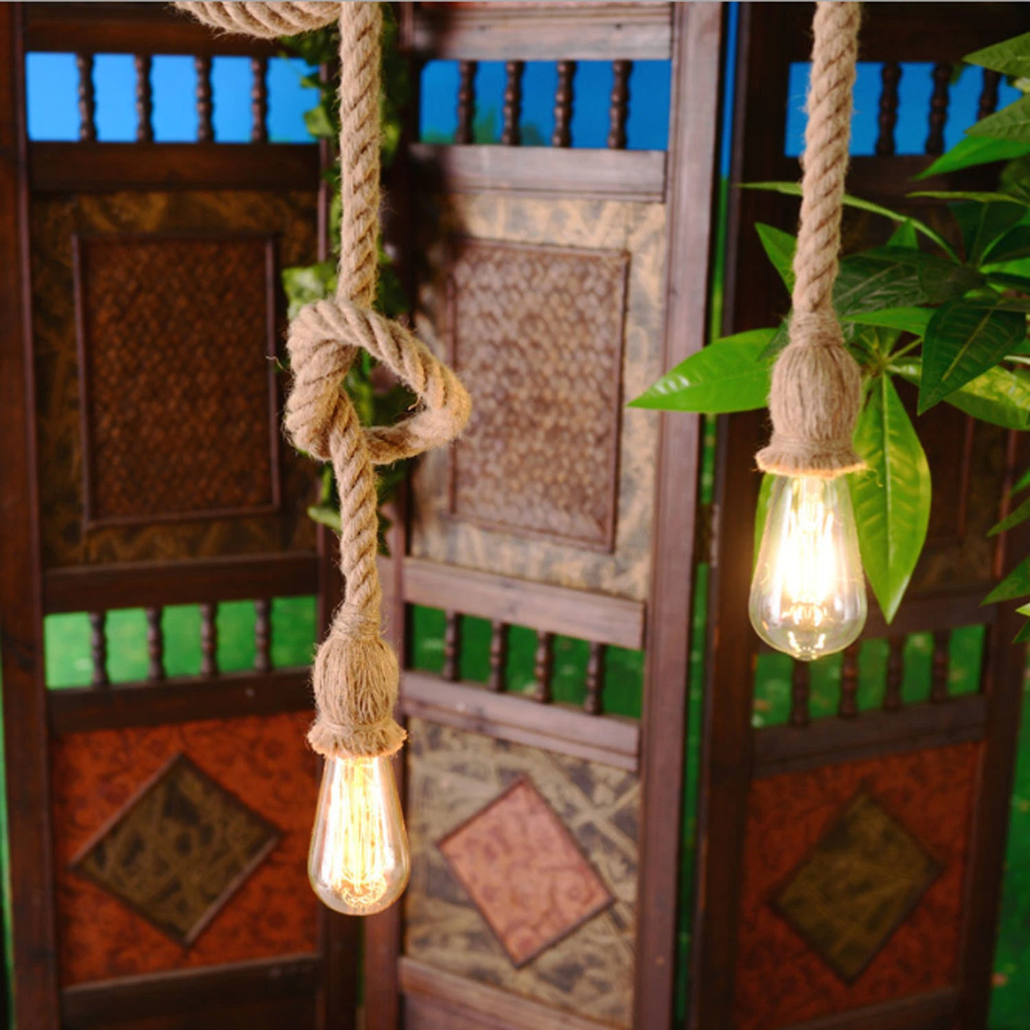 Vintage Thick Hemp Rope Ceiling Light Pendant Base Lamp Cord