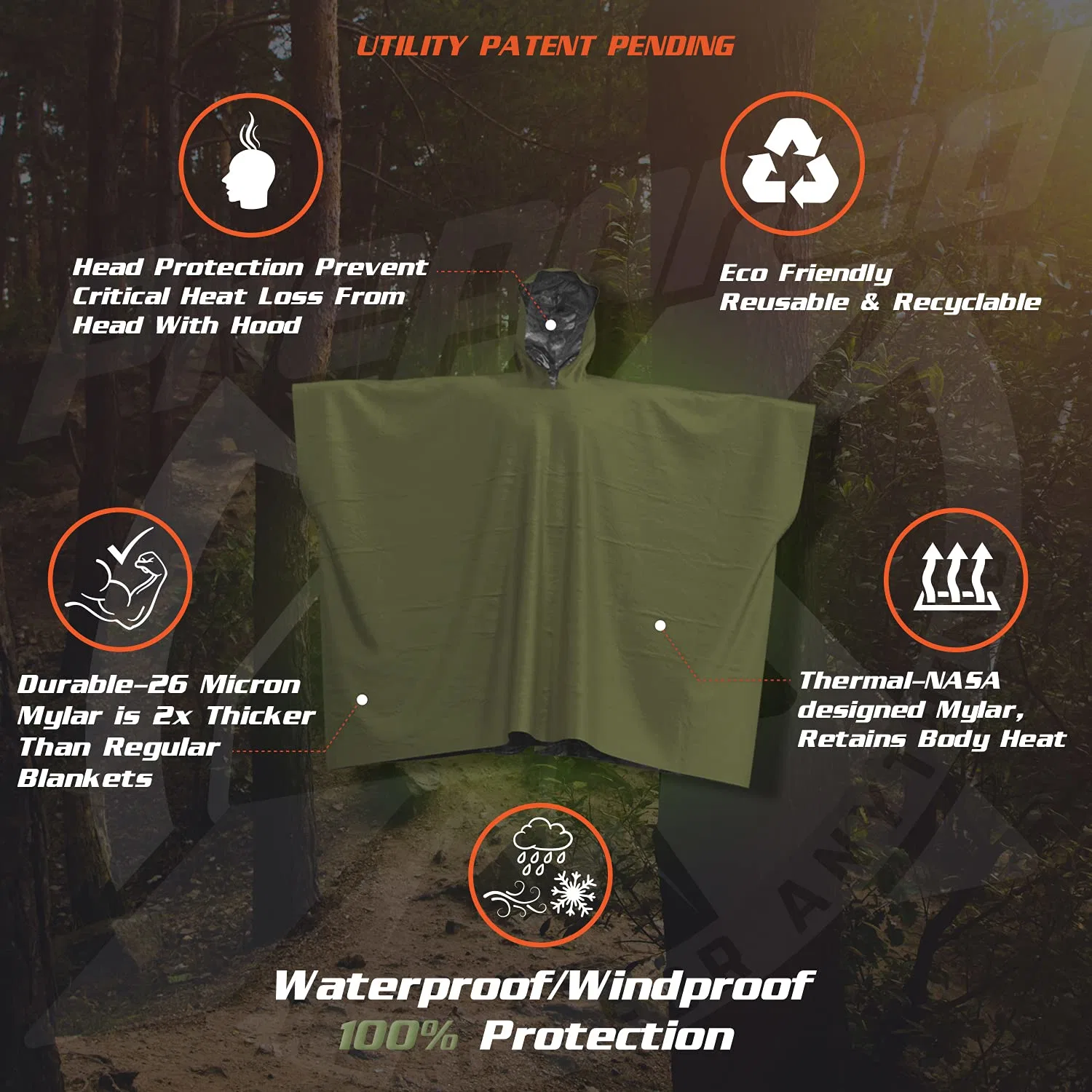 Waterproof Camping Gear Outdoor Blanket Emergency Blankets & Rain Poncho