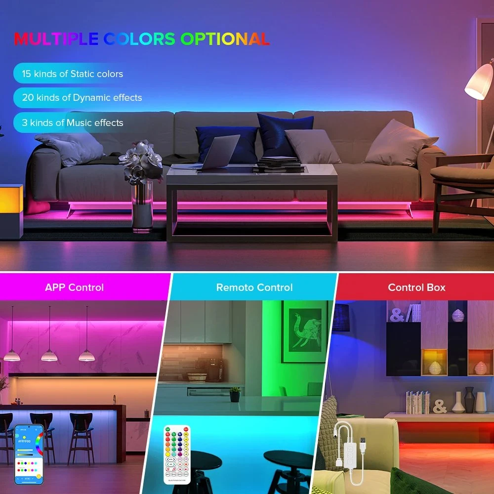 Conjunto completo de 576 luzes LED RGB Fcob USB DC5V LED COB LED Lights IR38 teclas Bt Music APP flexível Retroiluminação de TV linear de intensidade regulável