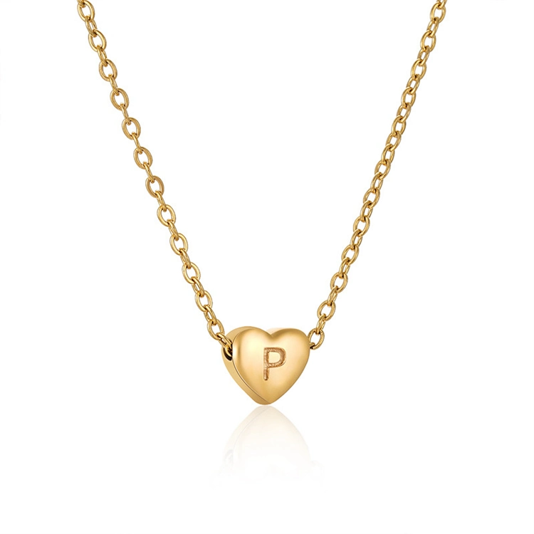 Ladies Fashion Gold Plated Heart Alphabet Initial Necklace for Women Initial Letter Tiny Small Charm Necklace Jewelry