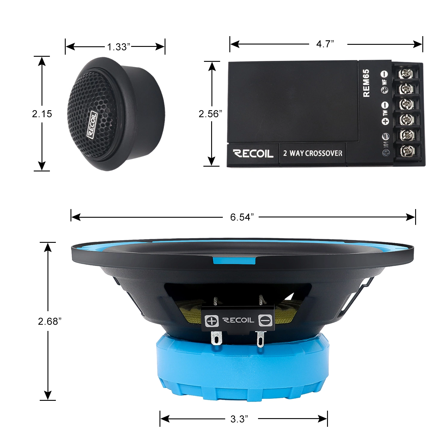 Sistema de colunas Edge Rem65 Echo Series de 6.5 polegadas para componentes de áudio para automóvel