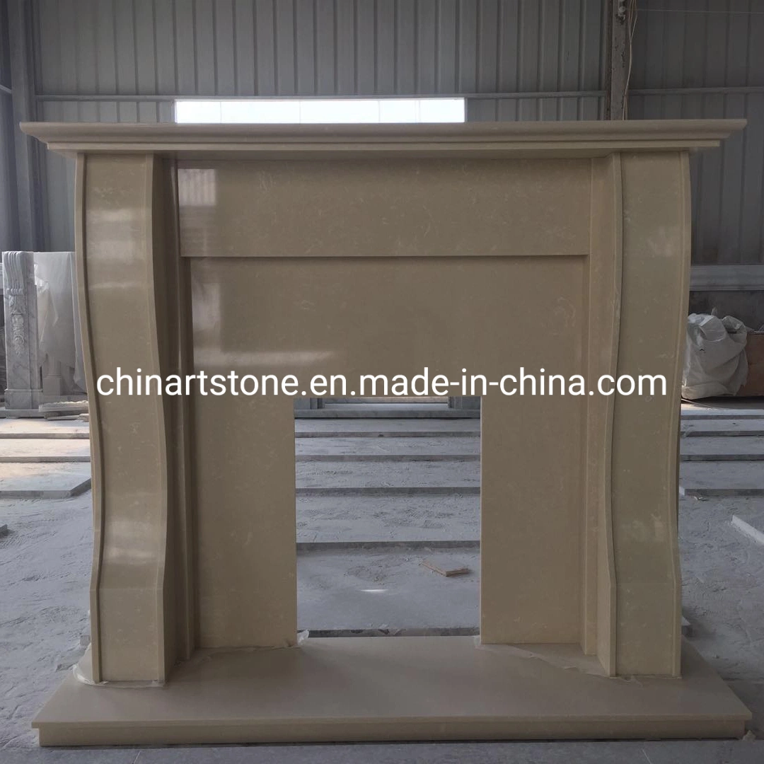 Simple Beige Color Marble Fireplace for Guestroom Decoration