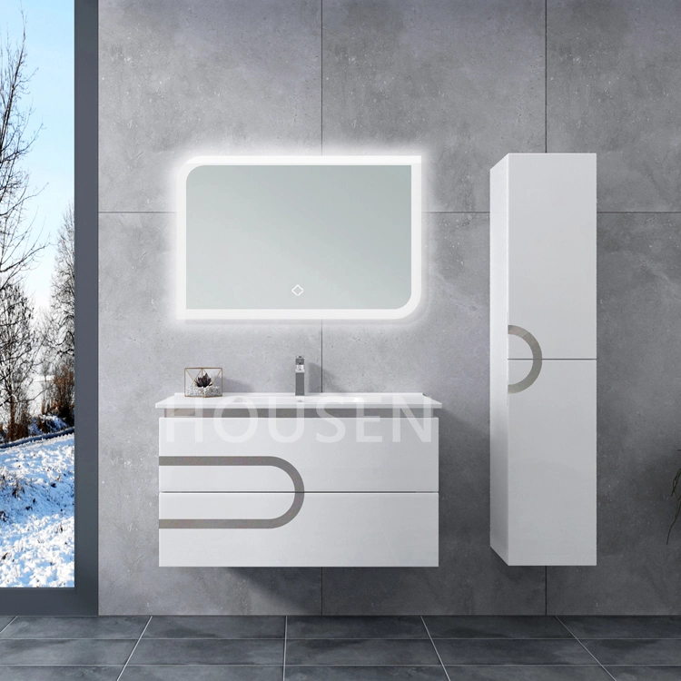 Popular Middle East Curved PVC High-Density 0.55 Metal Strip Style Intelligent Mirror Bathroom Cabinet Smart Furniture