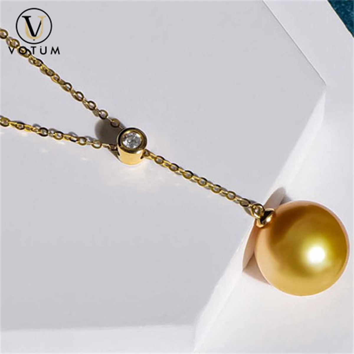 Votum Factory OEM 18K Gold Seawater Golden Pearl Diamond Adjustable Y Shape Necklace Customize Jewelry