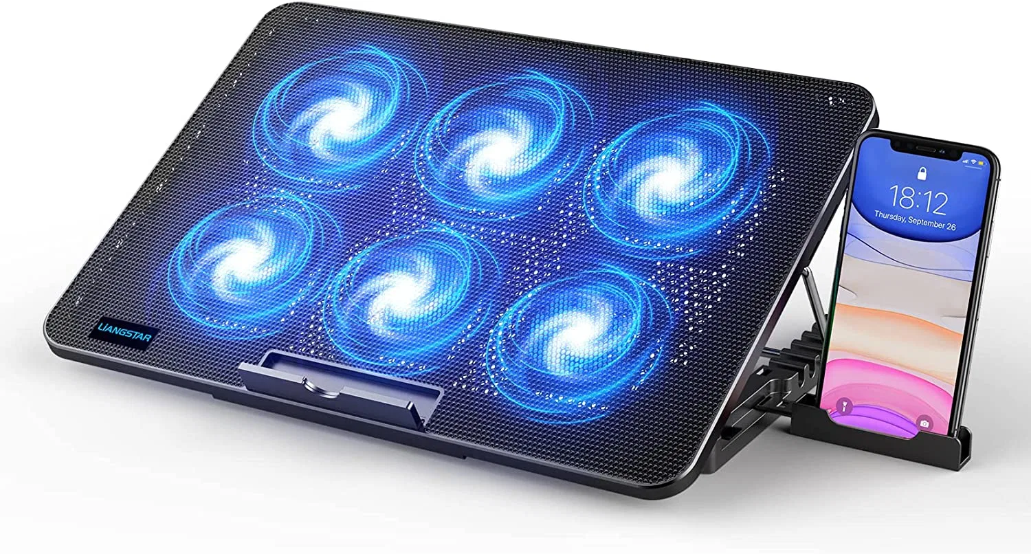 Laptop Cooling Pad Laptop Cooler with 6 Quiet Fans for 12-17 Inch Notebook Gaming Fan Stable Stand with Phone Holder