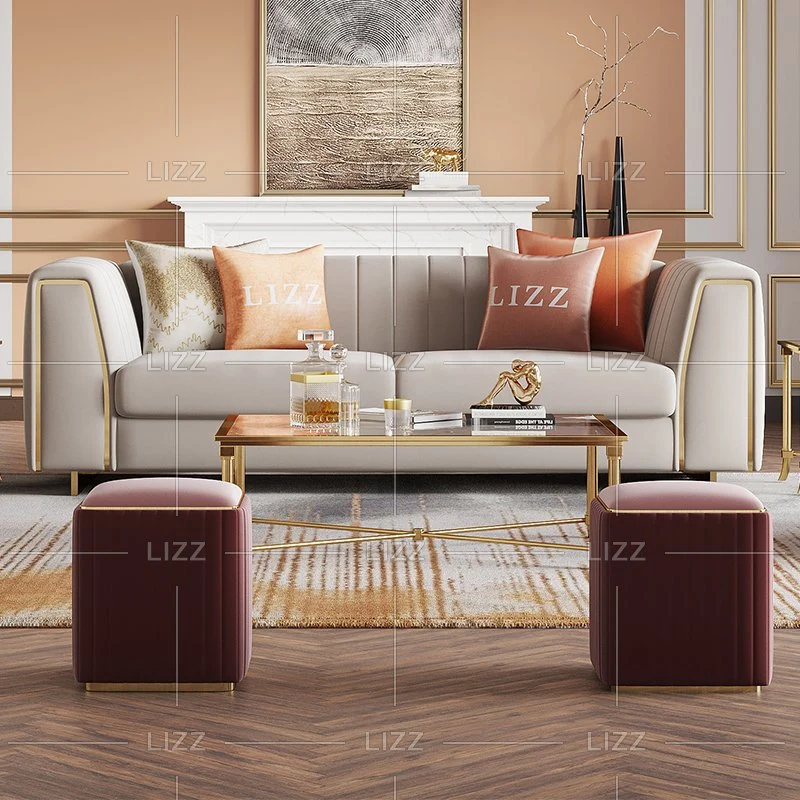 Good Quality European Modern Home Furniture Set Wholesale/Supplier Sectional Velvet Sofa with Luxury Fabric Stools