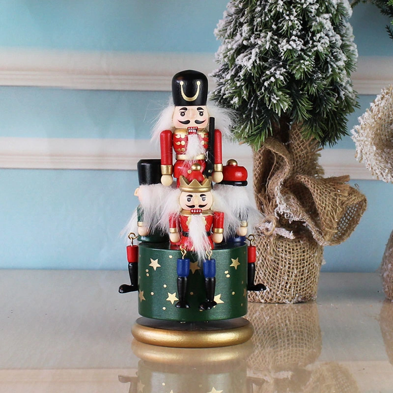 Hechos a mano Nutcracker de madera decoración de Navidad Soldado Figura Encillamiento de piezas de cierre Caja de música navideña Caja de música de Nutcracker para decoración de casa de regalos Ornamentos