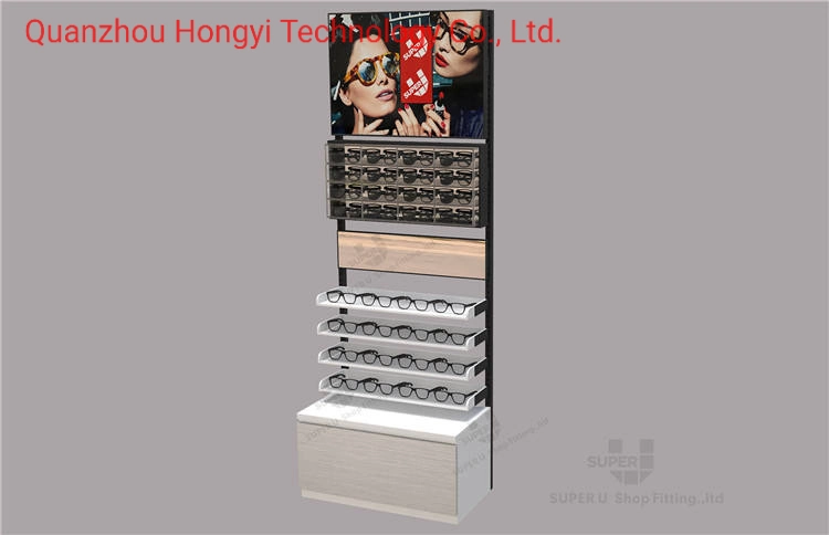 Customized Fashion Optical Shop Display Furniture Retail Price High End Floor Standing Wooden Standing Sunglass Display