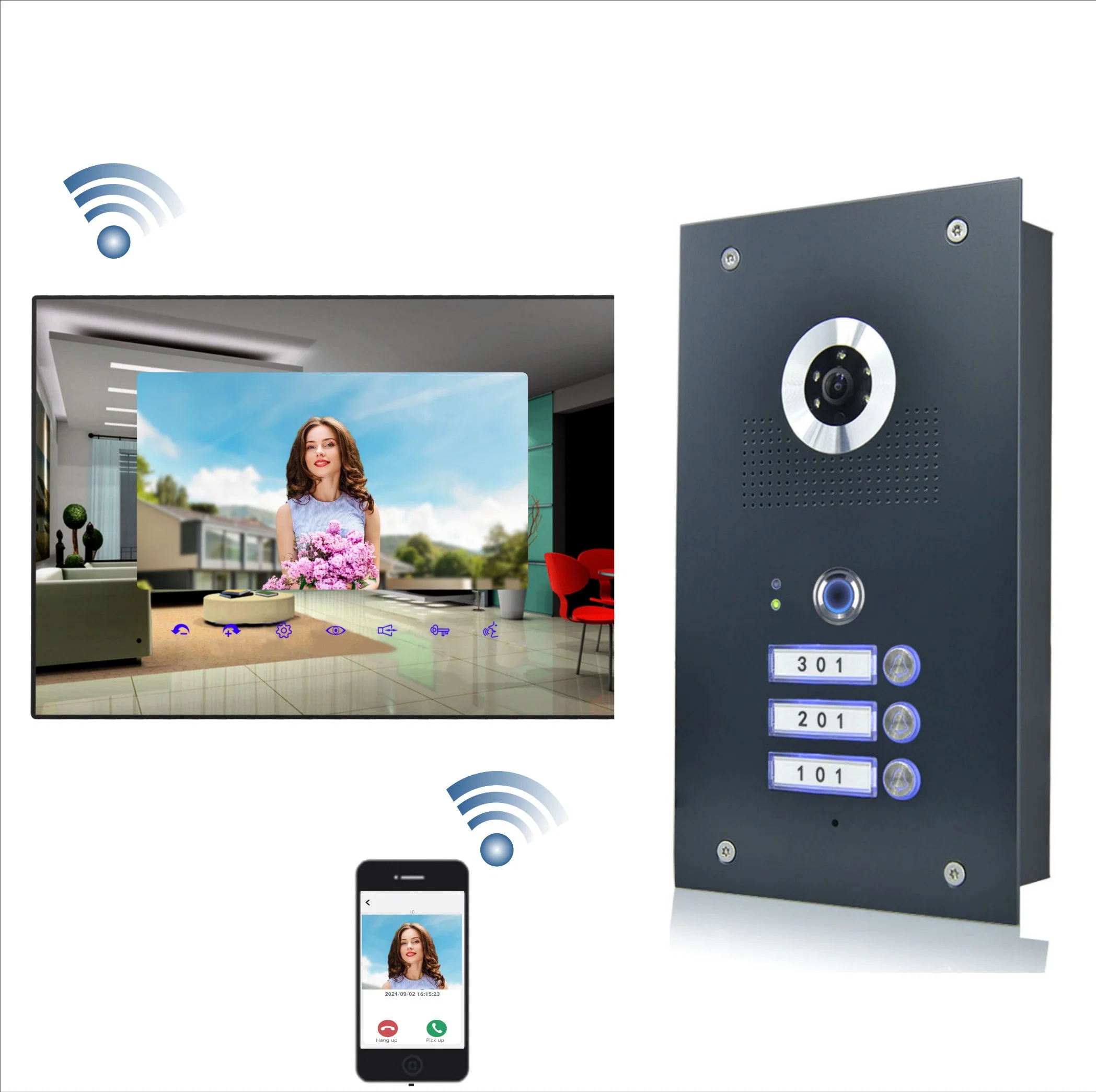 Works with Smart Phone Intercom System, 2 Wires Bus WiFi Video Doorphone