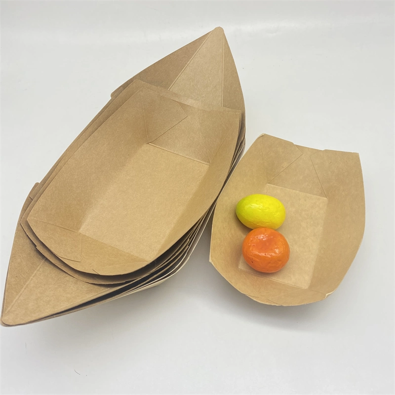 Customized Logo Printing, Disposable Kraft Paper Boat Box Container, Food Pallet for Takeout