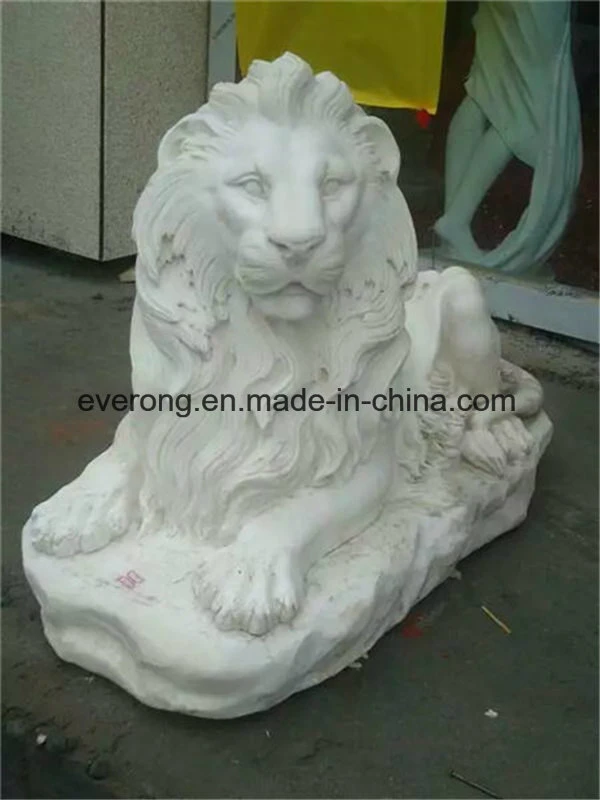 Life Size White Marble Hand Carving Animal Statue/Lion Sculpture