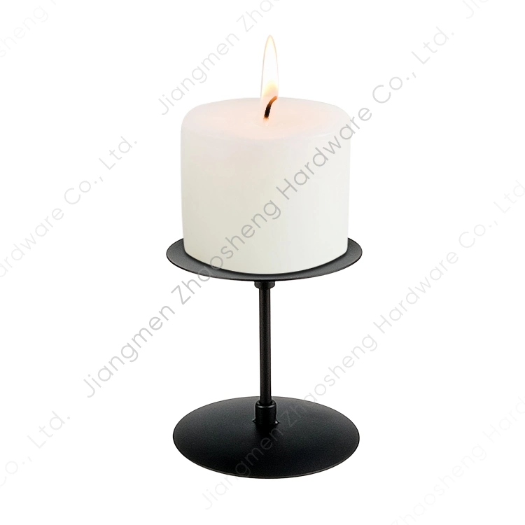 Tabletop Black Metal Decorative Pillar Candle Stick Plate Dish Stand Candle Holder Centerpiece for Wedding LED Wax Candles