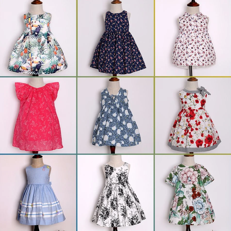 Latest Fancy Floral Printed Patterns Child Girl Dress Summer Cotton Dresses Kids Clothes