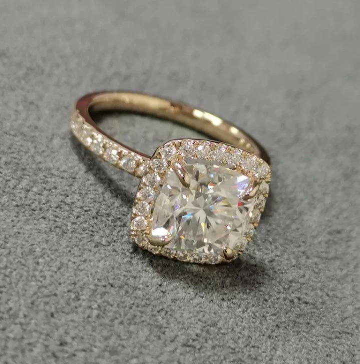 Прованс Moissanite украшения чистого 14K желтого золота подушки 2.5CT Cut Diamond Moissanite Halo включение свадебные кольца