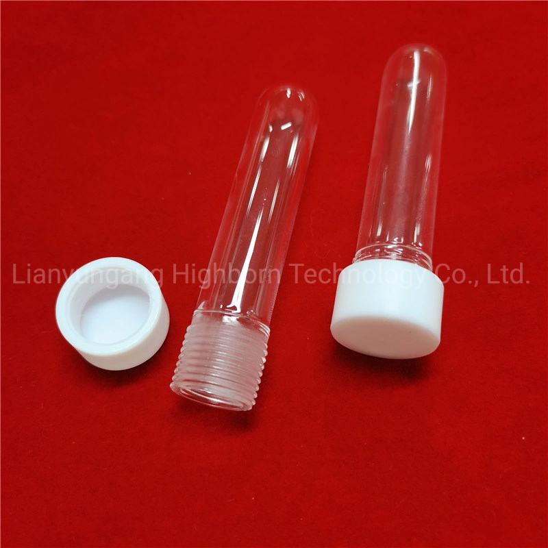 Customized Clear PTFE Lid Lab Test Measuring Round Bottom Screw Thread Cylinder Quartz Glass Test Tube